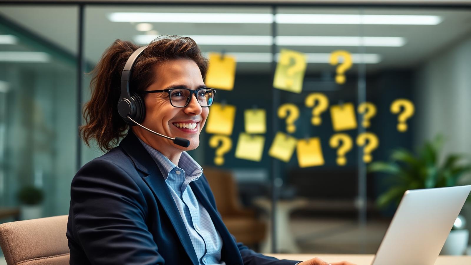 FHA loan questions answered Friendly mortgage advisor with a headset answering FHA loan questions in an office