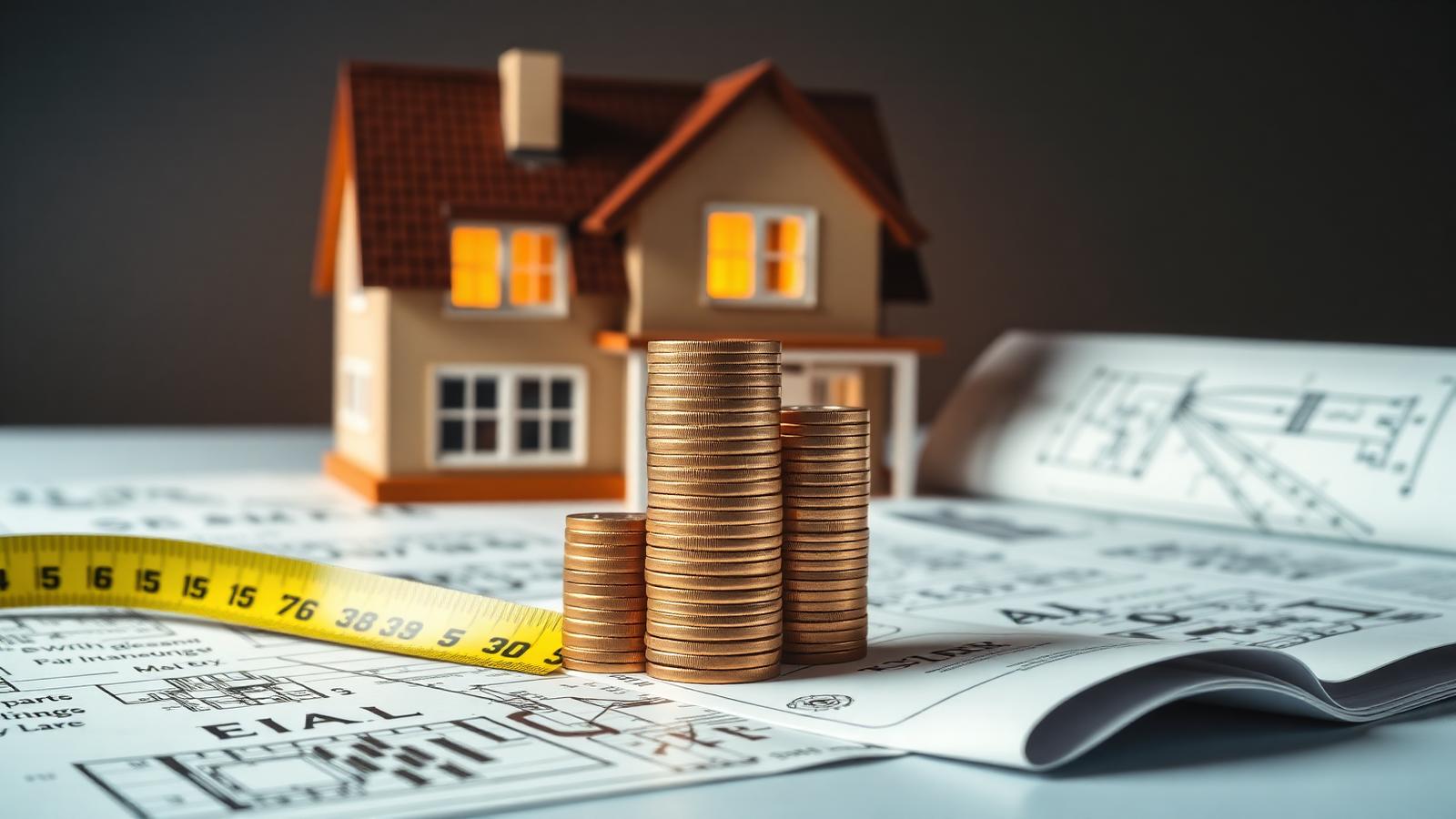 How FHA loan limits are set Measuring tape, blueprints and rising coin stacks in front of a model house